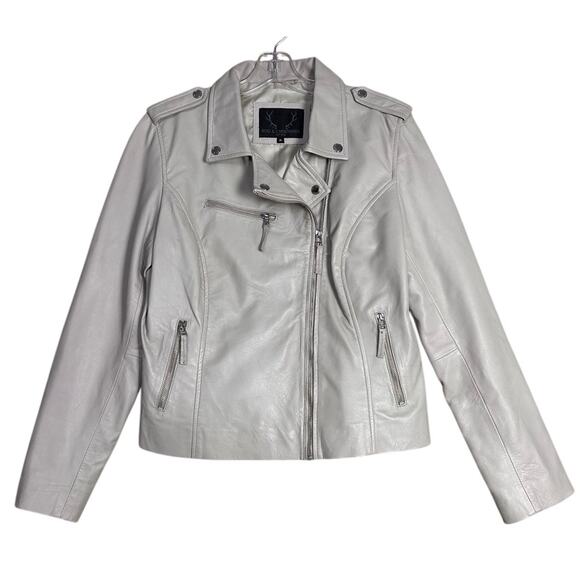 Bod & Christensen Beige Cream Soft Leather Biker Moto Bomber Jacket Sz XL Grunge - Picture 2 of 14